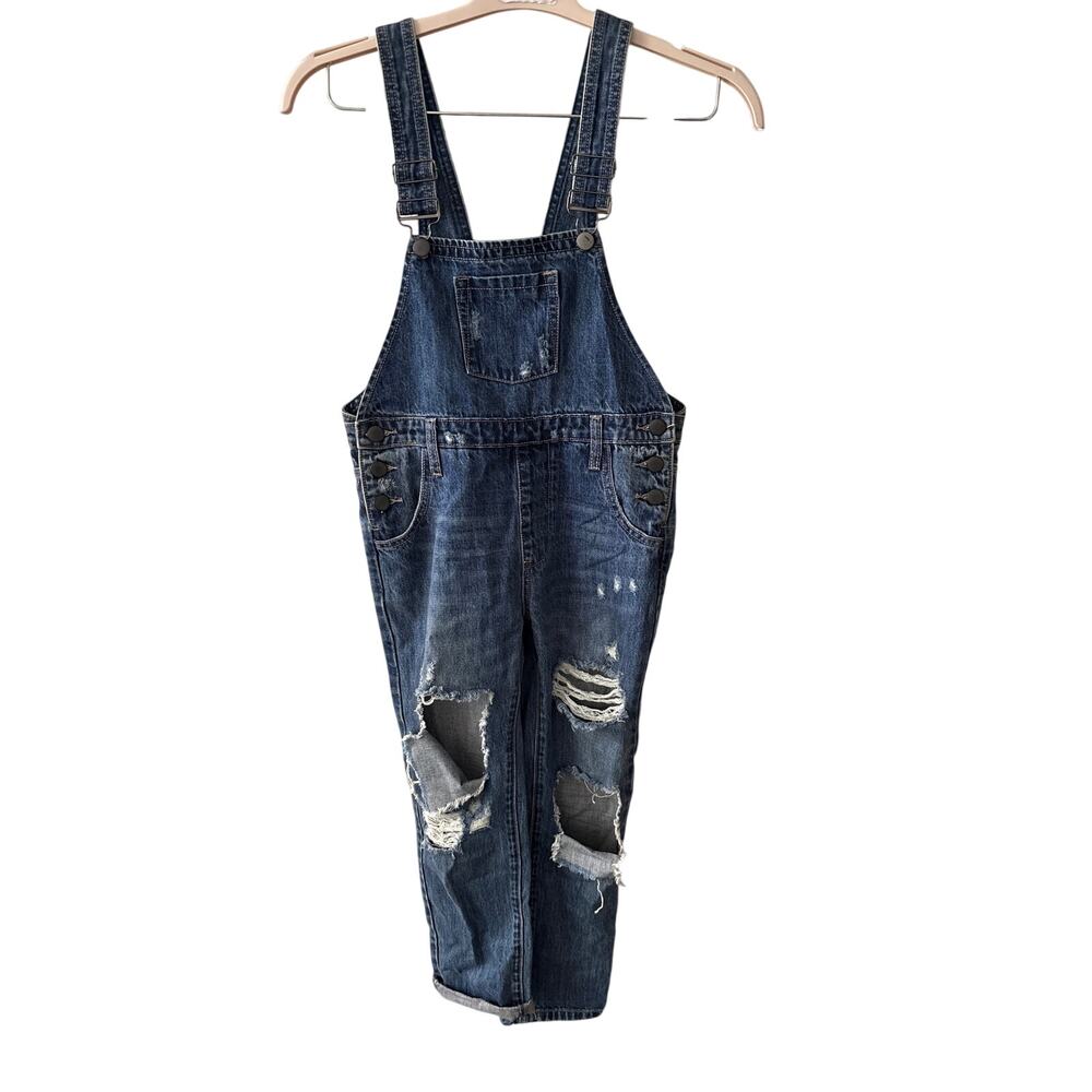 One Teaspoon Sz26 Distressed Ripped Straight Leg Blue Denim Jean Street Overalls